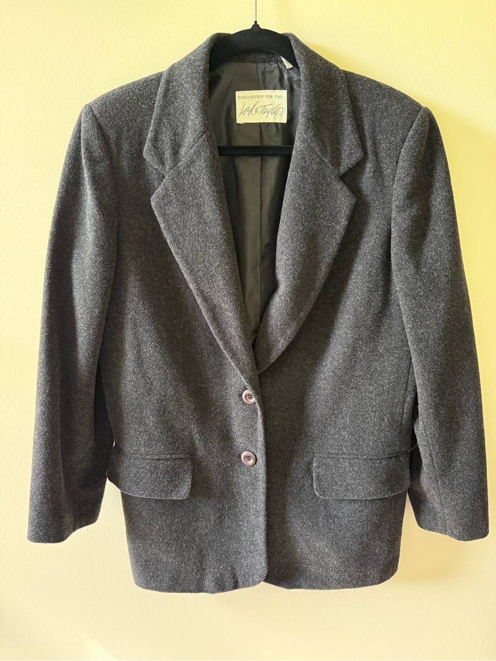 Vintage Lord & Taylor Charcoal Gray Wool Cashmere Blazer Jacket Size 10